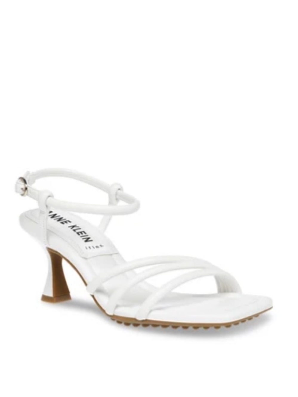 Anne Klein Jelyssa White Strappy Square-Toe Mid Heel Sandal